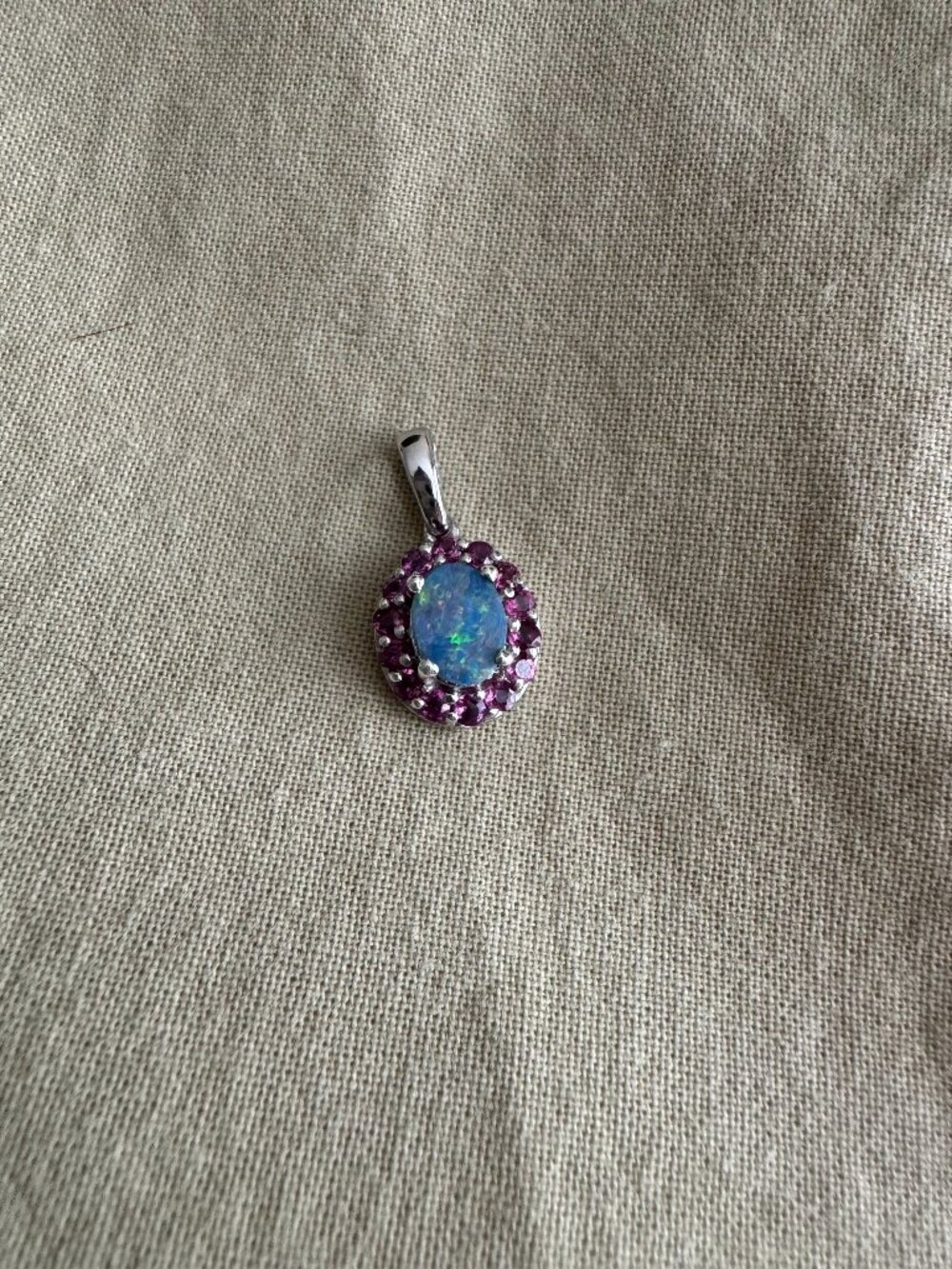 Sterling Silver Simulated Opal and Pink Gemstone Pendant